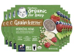 Gerber Organic Grain & Grow Morning Bowl, Oats, Barley & Red Quinoa With Banana & Summer Berries, 4.5 Ounce (Pack of 8)